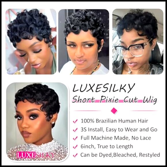 Short Curly Pixie Cut Wig Glueless Human Hair Adjustable Cap Daily Wear main image 4
